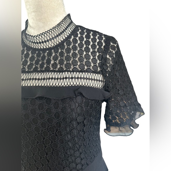 Chelsea 28 lace embroidered ruffle short sleeve little black dress - Picture 4 of 10